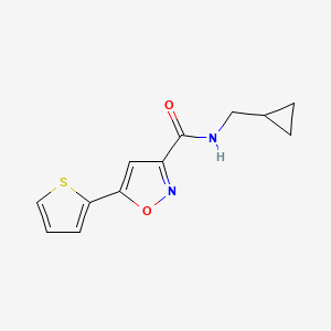 molecular formula C12H12N2O2S B3373758 N-(cyclopropylmethyl)-5-(thiophen-2-yl)-1,2-oxazole-3-carboxamide CAS No. 1016373-61-7