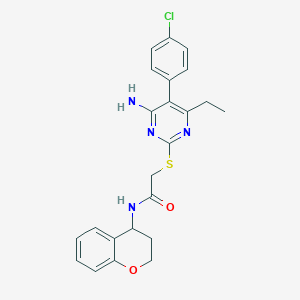 2-{[4-amino-5-(4-chlorophenyl)-6-ethylpyrimidin-2-yl]sulfanyl}-N-(3,4-dihydro-2H-1-benzopyran-4-yl)acetamide