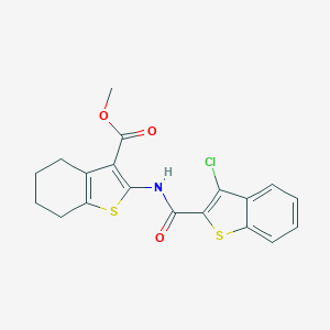 molecular formula C19H16ClNO3S2 B337403 Methyl 2-{[(3-chloro-1-benzothiophen-2-yl)carbonyl]amino}-4,5,6,7-tetrahydro-1-benzothiophene-3-carboxylate 