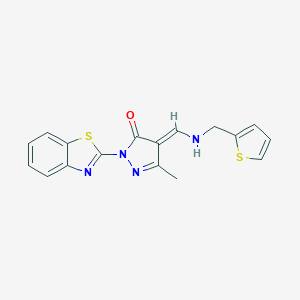 molecular formula C17H14N4OS2 B337404 (4E)-2-(1,3-benzothiazol-2-yl)-5-methyl-4-[(thiophen-2-ylmethylamino)methylidene]pyrazol-3-one 