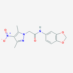 molecular formula C14H14N4O5 B337413 N-(1,3-benzodioxol-5-yl)-2-{4-nitro-3,5-dimethyl-1H-pyrazol-1-yl}acetamide 