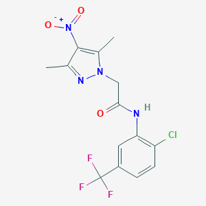 molecular formula C14H12ClF3N4O3 B337414 N-[2-chloro-5-(trifluoromethyl)phenyl]-2-(3,5-dimethyl-4-nitro-1H-pyrazol-1-yl)acetamide 