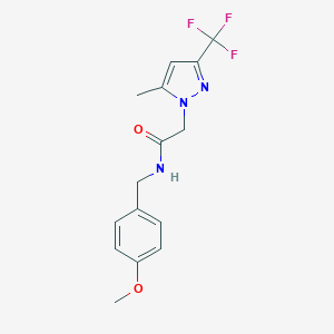 molecular formula C15H16F3N3O2 B337415 N-(4-methoxybenzyl)-2-[5-methyl-3-(trifluoromethyl)-1H-pyrazol-1-yl]acetamide 