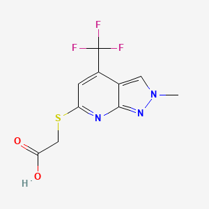 molecular formula C10H8F3N3O2S B3374239 2-((2-Methyl-4-(trifluoromethyl)-2H-pyrazolo[3,4-b]pyridin-6-yl)thio)acetic acid CAS No. 1018046-75-7