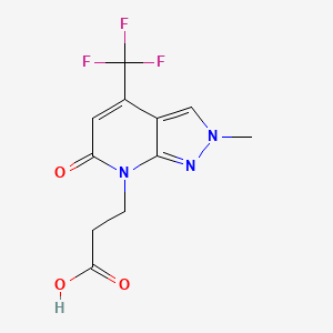 molecular formula C11H10F3N3O3 B3374272 3-(2-Methyl-6-oxo-4-(trifluoromethyl)-2H-pyrazolo[3,4-b]pyridin-7(6H)-yl)propanoic acid CAS No. 1018126-81-2