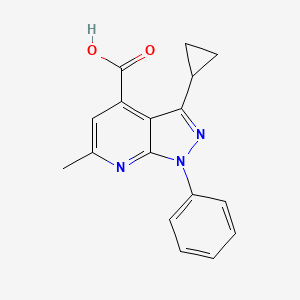 molecular formula C17H15N3O2 B3374274 3-cyclopropyl-6-methyl-1-phenyl-1H-pyrazolo[3,4-b]pyridine-4-carboxylic acid CAS No. 1018127-41-7