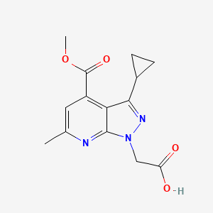 molecular formula C14H15N3O4 B3374290 2-(3-Cyclopropyl-4-(methoxycarbonyl)-6-methyl-1H-pyrazolo[3,4-b]pyridin-1-yl)acetic acid CAS No. 1018141-95-1
