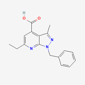 molecular formula C17H17N3O2 B3374319 1-benzyl-6-ethyl-3-methyl-1H-pyrazolo[3,4-b]pyridine-4-carboxylic acid CAS No. 1018151-22-8