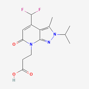 molecular formula C14H17F2N3O3 B3374342 3-(4-(Difluoromethyl)-2-isopropyl-3-methyl-6-oxo-2H-pyrazolo[3,4-b]pyridin-7(6H)-yl)propanoic acid CAS No. 1018164-30-1