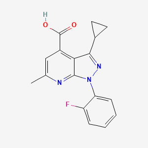 molecular formula C17H14FN3O2 B3374352 3-cyclopropyl-1-(2-fluorophenyl)-6-methyl-1H-pyrazolo[3,4-b]pyridine-4-carboxylic acid CAS No. 1018164-82-3