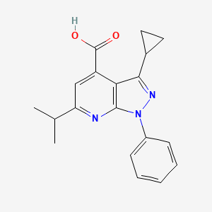 molecular formula C19H19N3O2 B3374356 3-Cyclopropyl-6-isopropyl-1-phenyl-1H-pyrazolo[3,4-b]pyridine-4-carboxylic acid CAS No. 1018164-86-7