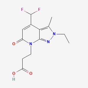 molecular formula C13H15F2N3O3 B3374362 3-[4-(difluoromethyl)-2-ethyl-3-methyl-6-oxo-2,6-dihydro-7H-pyrazolo[3,4-b]pyridin-7-yl]propanoic acid CAS No. 1018165-50-8