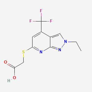 molecular formula C11H10F3N3O2S B3374377 2-((2-Ethyl-4-(trifluoromethyl)-2H-pyrazolo[3,4-b]pyridin-6-yl)thio)acetic acid CAS No. 1018166-25-0