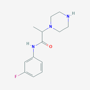 molecular formula C13H18FN3O B3374388 N-(3-fluorophenyl)-2-(piperazin-1-yl)propanamide CAS No. 1018252-85-1