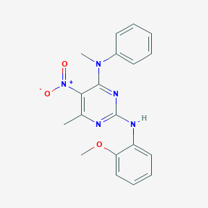 5-Nitro-2-(2-methoxyanilino)-4-methyl-6-(methylanilino)pyrimidine