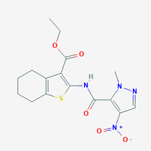 molecular formula C16H18N4O5S B337485 ethyl 2-{[(1-methyl-4-nitro-1H-pyrazol-5-yl)carbonyl]amino}-4,5,6,7-tetrahydro-1-benzothiophene-3-carboxylate 