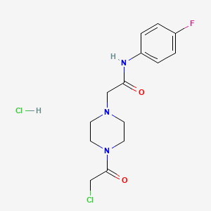 molecular formula C14H18Cl2FN3O2 B3374938 2-[4-(2-chloroacetyl)piperazin-1-yl]-N-(4-fluorophenyl)acetamide hydrochloride CAS No. 1049745-40-5