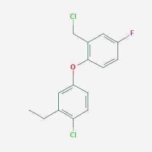molecular formula C15H13Cl2FO B3375367 1-Chloro-4-[2-(chloromethyl)-4-fluorophenoxy]-2-ethylbenzene CAS No. 1096309-52-2