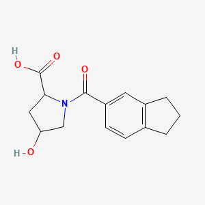 molecular formula C15H17NO4 B3375456 1-(2,3-dihydro-1H-indene-5-carbonyl)-4-hydroxypyrrolidine-2-carboxylic acid CAS No. 1103343-56-1