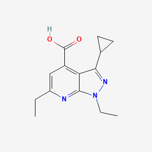 molecular formula C14H17N3O2 B3375628 3-cyclopropyl-1,6-diethyl-1H-pyrazolo[3,4-b]pyridine-4-carboxylic acid CAS No. 1119429-08-1