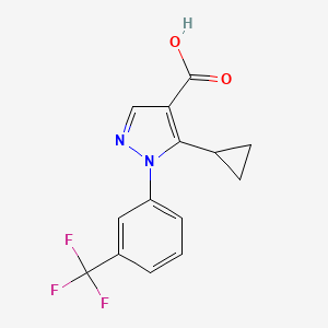 molecular formula C14H11F3N2O2 B3375729 5-cyclopropyl-1-[3-(trifluoromethyl)phenyl]-1H-pyrazole-4-carboxylic acid CAS No. 1135324-02-5