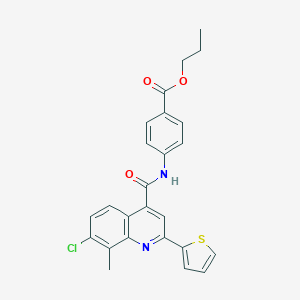 molecular formula C25H21ClN2O3S B337582 Propyl 4-({[7-chloro-8-methyl-2-(2-thienyl)-4-quinolinyl]carbonyl}amino)benzoate 