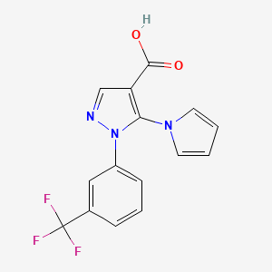 molecular formula C15H10F3N3O2 B3376056 5-(1H-pyrrol-1-yl)-1-[3-(trifluoromethyl)phenyl]-1H-pyrazole-4-carboxylic acid CAS No. 1170573-62-2