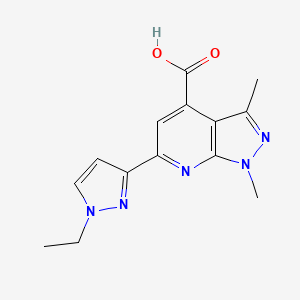 molecular formula C14H15N5O2 B3376086 6-(1-ethyl-1H-pyrazol-3-yl)-1,3-dimethyl-1H-pyrazolo[3,4-b]pyridine-4-carboxylic acid CAS No. 1171838-47-3