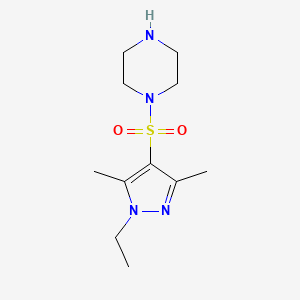 molecular formula C11H20N4O2S B3376088 1-[(1-ethyl-3,5-dimethyl-1H-pyrazol-4-yl)sulfonyl]piperazine CAS No. 1171839-28-3
