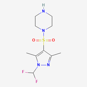 molecular formula C10H16F2N4O2S B3376102 1-((1-(Difluoromethyl)-3,5-dimethyl-1H-pyrazol-4-yl)sulfonyl)piperazine CAS No. 1171977-38-0