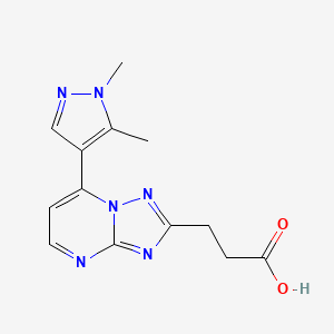 molecular formula C13H14N6O2 B3376160 3-(7-(1,5-Dimethyl-1H-pyrazol-4-yl)-[1,2,4]triazolo[1,5-a]pyrimidin-2-yl)propanoic acid CAS No. 1172804-91-9