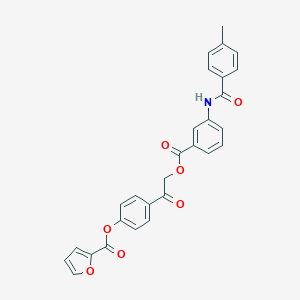 molecular formula C28H21NO7 B337623 4-[2-({3-[(4-Methylbenzoyl)amino]benzoyl}oxy)acetyl]phenyl 2-furoate 