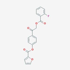 molecular formula C20H13FO6 B337630 4-{2-[(2-Fluorobenzoyl)oxy]acetyl}phenyl 2-furoate 