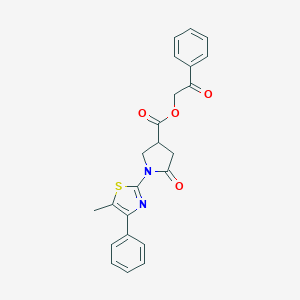 molecular formula C23H20N2O4S B337647 2-Oxo-2-phenylethyl 1-(5-methyl-4-phenyl-1,3-thiazol-2-yl)-5-oxo-3-pyrrolidinecarboxylate 