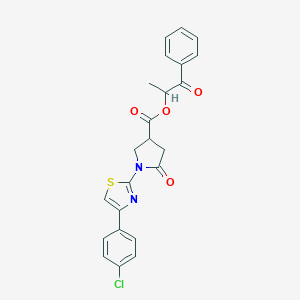 molecular formula C23H19ClN2O4S B337653 1-Methyl-2-oxo-2-phenylethyl 1-[4-(4-chlorophenyl)-1,3-thiazol-2-yl]-5-oxo-3-pyrrolidinecarboxylate 