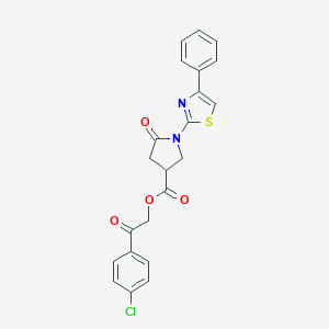 molecular formula C22H17ClN2O4S B337778 2-(4-Chlorophenyl)-2-oxoethyl 5-oxo-1-(4-phenyl-1,3-thiazol-2-yl)-3-pyrrolidinecarboxylate 
