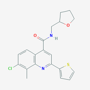 molecular formula C20H19ClN2O2S B337804 7-chloro-8-methyl-N-(tetrahydro-2-furanylmethyl)-2-(2-thienyl)-4-quinolinecarboxamide 