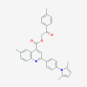 molecular formula C32H28N2O3 B337808 2-(4-methylphenyl)-2-oxoethyl 2-[4-(2,5-dimethyl-1H-pyrrol-1-yl)phenyl]-6-methyl-4-quinolinecarboxylate 