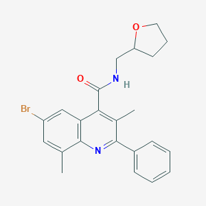 molecular formula C23H23BrN2O2 B337810 6-bromo-3,8-dimethyl-2-phenyl-N-(tetrahydro-2-furanylmethyl)-4-quinolinecarboxamide 