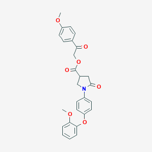 molecular formula C27H25NO7 B337863 2-(4-Methoxyphenyl)-2-oxoethyl 1-[4-(2-methoxyphenoxy)phenyl]-5-oxo-3-pyrrolidinecarboxylate 