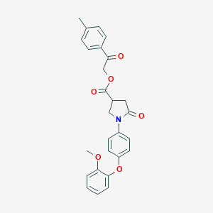 molecular formula C27H25NO6 B337866 2-(4-Methylphenyl)-2-oxoethyl 1-[4-(2-methoxyphenoxy)phenyl]-5-oxo-3-pyrrolidinecarboxylate 