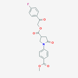 molecular formula C21H18FNO6 B337883 2-(4-Fluorophenyl)-2-oxoethyl 1-[4-(methoxycarbonyl)phenyl]-5-oxo-3-pyrrolidinecarboxylate 