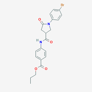 molecular formula C21H21BrN2O4 B337934 Propyl 4-({[1-(4-bromophenyl)-5-oxo-3-pyrrolidinyl]carbonyl}amino)benzoate 