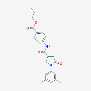 molecular formula C23H26N2O4 B337973 Propyl 4-({[1-(3,5-dimethylphenyl)-5-oxo-3-pyrrolidinyl]carbonyl}amino)benzoate 