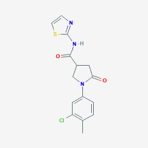 molecular formula C15H14ClN3O2S B337991 1-(3-氯-4-甲基苯基)-5-氧代-N-(2-噻唑基)-3-吡咯烷甲酰胺 