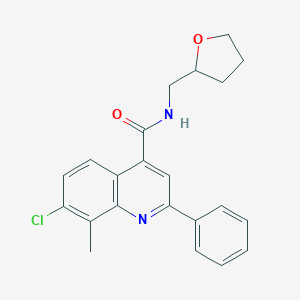 molecular formula C22H21ClN2O2 B338047 7-chloro-8-methyl-2-phenyl-N-(tetrahydro-2-furanylmethyl)-4-quinolinecarboxamide 