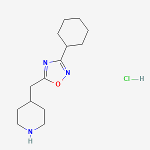 molecular formula C14H24ClN3O B3380675 4-[(3-Cyclohexyl-1,2,4-oxadiazol-5-yl)methyl]piperidine hydrochloride CAS No. 2031261-24-0