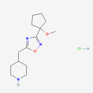 molecular formula C14H24ClN3O2 B3380685 4-{[3-(1-Methoxycyclopentyl)-1,2,4-oxadiazol-5-yl]methyl}piperidine hydrochloride CAS No. 2031268-84-3