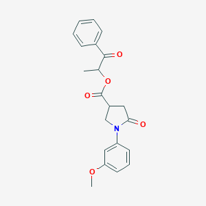 molecular formula C21H21NO5 B338070 1-Methyl-2-oxo-2-phenylethyl 1-(3-methoxyphenyl)-5-oxo-3-pyrrolidinecarboxylate 