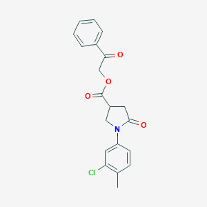 molecular formula C20H18ClNO4 B338076 2-Oxo-2-phenylethyl 1-(3-chloro-4-methylphenyl)-5-oxo-3-pyrrolidinecarboxylate 